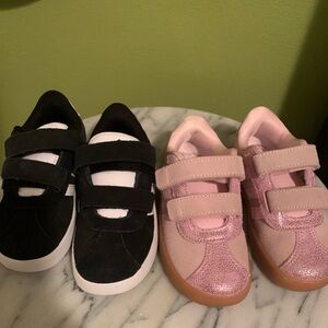 Two pairs of Kids Adidas Velcro Sneakers - Black pair and Pink pair- kid size 8